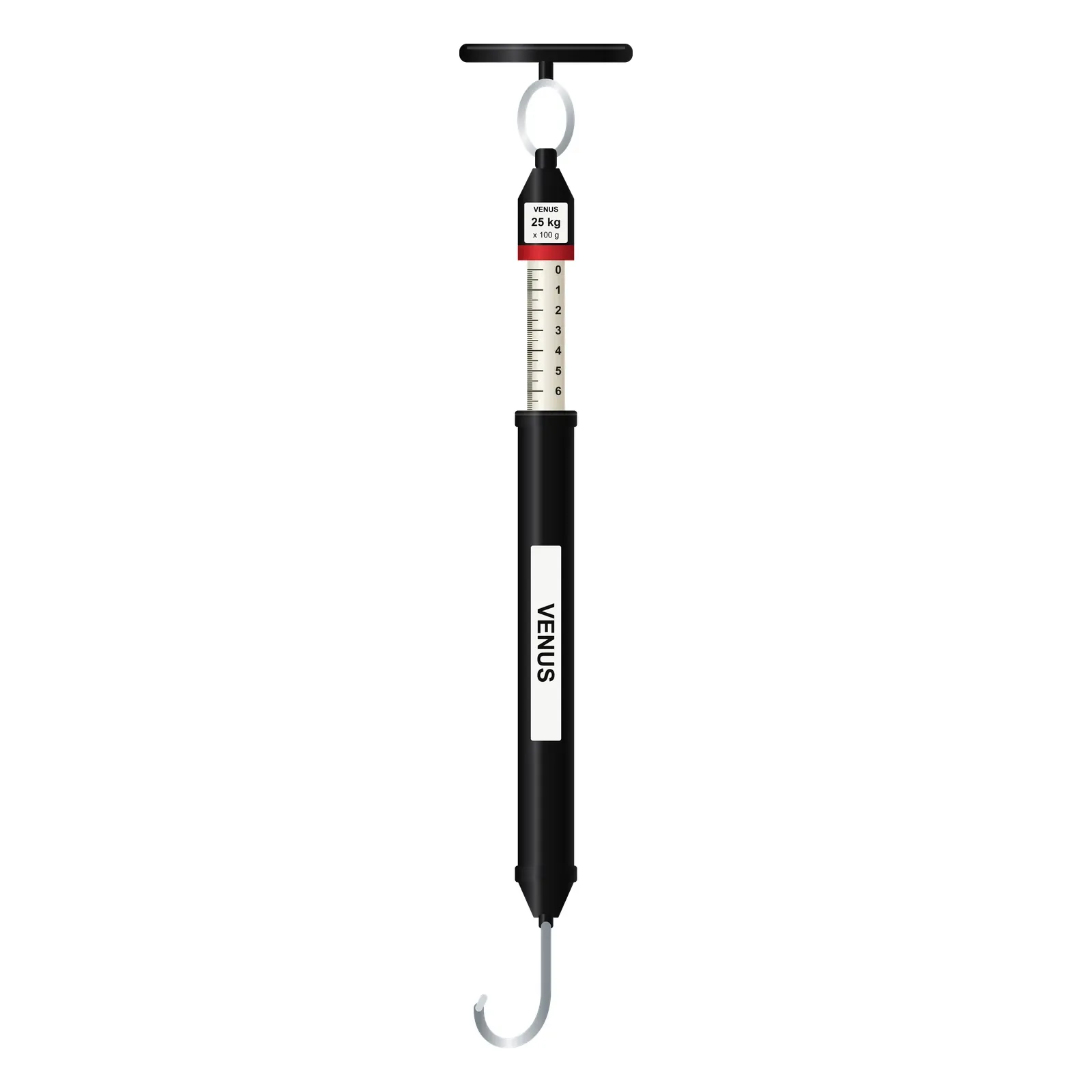 Venus tubular spring balance 25 kg with the marked inner tube showing under the red band