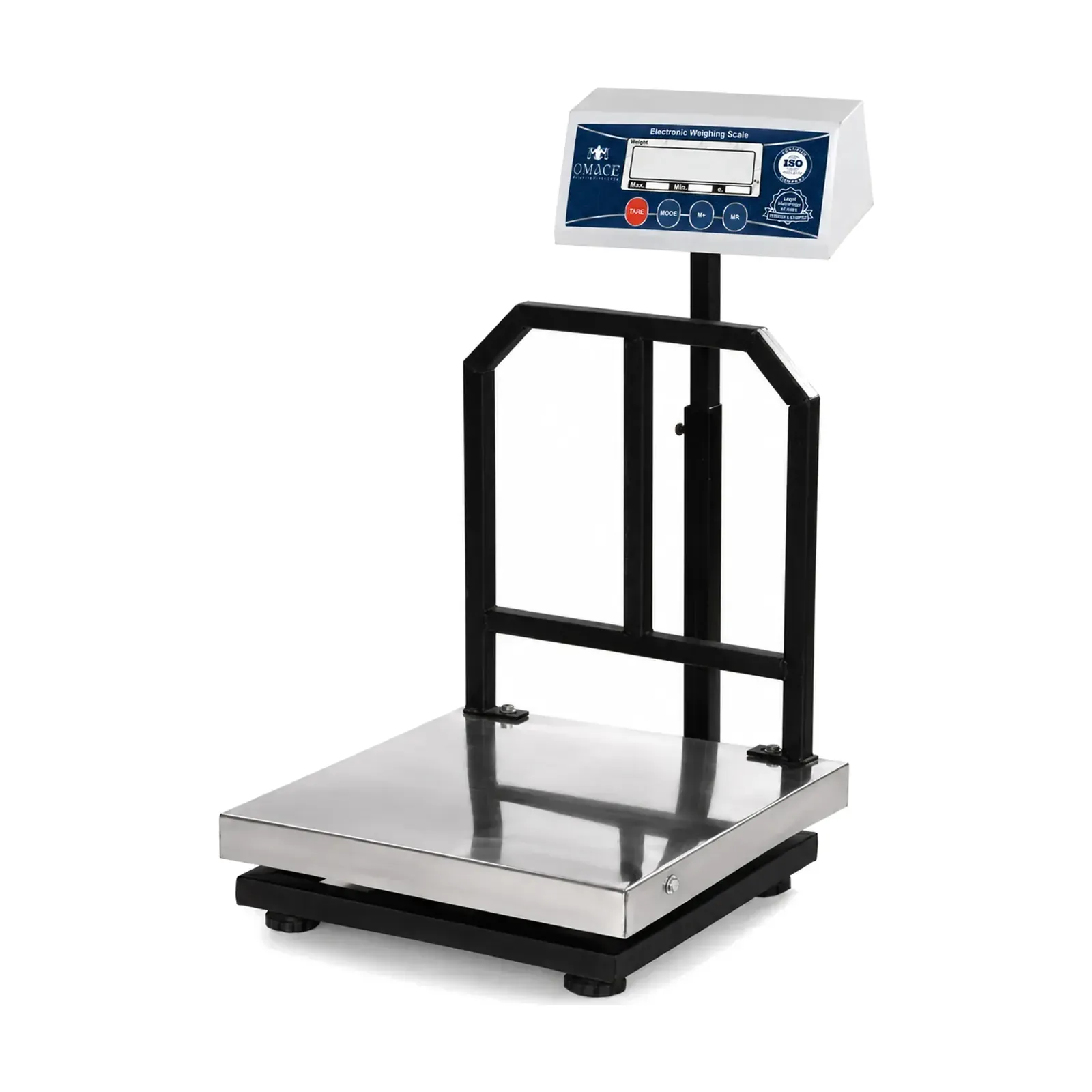 Omace Om-PS-SS stainless steel platform scale, front view with the pole indicator