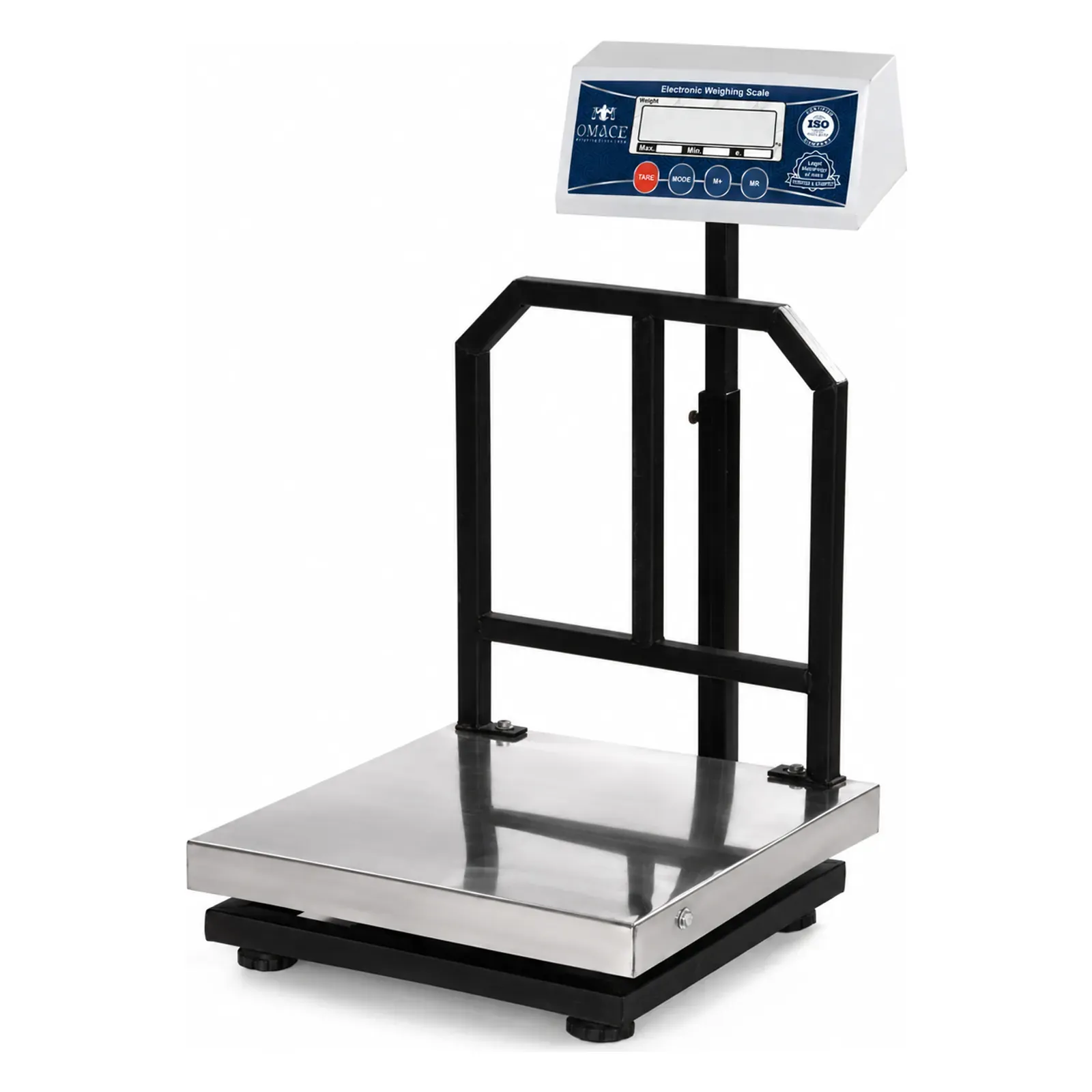 Omace Om-PS-SS stainless steel platform scale, front view with the pole indicator
