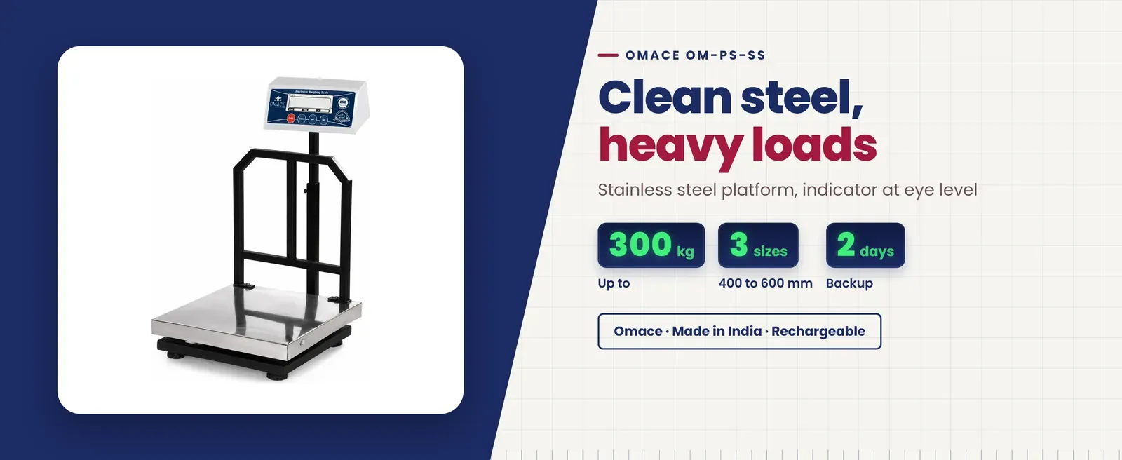 Omace Om-PS-SS stainless steel platform scale: Stainless steel platform, indicator at eye level