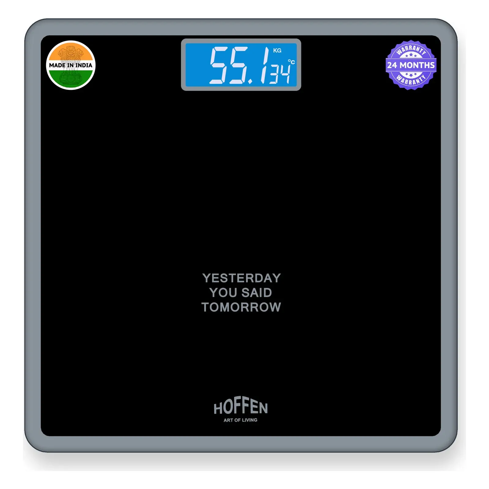 Hoffen HO-18 weighing scale for human, black with blue display, front view