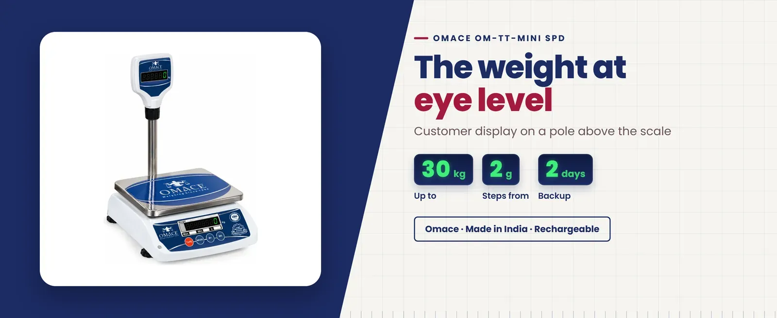 Omace Om-TT-Mini SPD weight machine with pole: Customer display on a pole above the scale