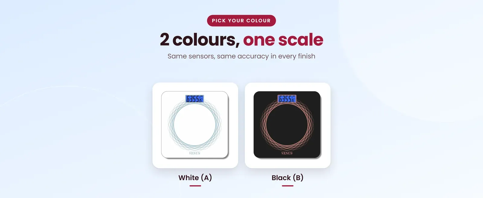Venus EPS-369 white weighing scale in White (A), Black (B)